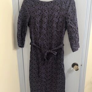 Boden Dark Purple Long Sleeve Dress with Floral Pattern